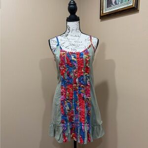 Vintage Blue Sky Fair Trade Sleeveless Boho Ruffle Dress Made in Nepal Size M